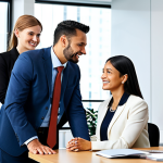 **

"A diverse group of people in professional attire are effectively communicating in a modern office setting. They are engaged in a meeting, actively listening and sharing ideas. The scene conveys teamwork, respect, and understanding. Bright and airy, photograph, professional, safe for work, appropriate content, fully clothed, perfect anatomy, natural proportions, family-friendly."

**