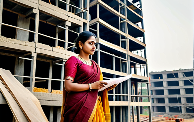선택 기준 명확화 도구 및 소프트웨어 - ** A professional female architect, wearing a saree in a muted earth tone, stands confidently review...