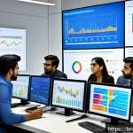 Home 21 선택 기준 명확화 기법을 통한 비즈니스 분석 - A modern office scene showing a diverse team of Bengali business professionals analyzing market data...