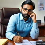 Home 20 선택 기준 명확화의 효과적인 프레임워크 - A thoughtful Bengali professional sitting at a modern desk with a laptop, surrounded by documents an...