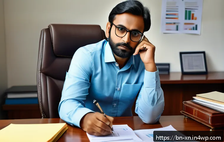 선택 기준 명확화의 효과적인 프레임워크 - A thoughtful Bengali professional sitting at a modern desk with a laptop, surrounded by documents an...