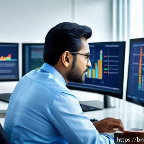 Home 17 선택 기준 명확화와 위험 관리 - A professional Bengali businessman in modern office attire, thoughtfully analyzing multiple data sou...
