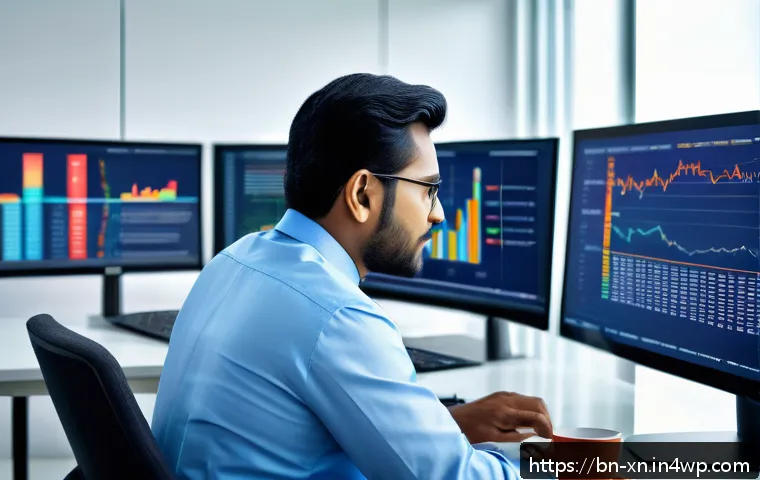 선택 기준 명확화와 위험 관리 - A professional Bengali businessman in modern office attire, thoughtfully analyzing multiple data sou...